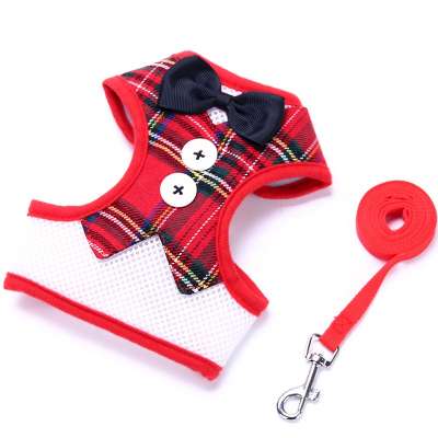 Fashion Red Bowtie Gentleman Suit Boy Dog Tuxedo Easy Walk Harness Vest Dog Leash Leads Set Small Medium Dog Leash